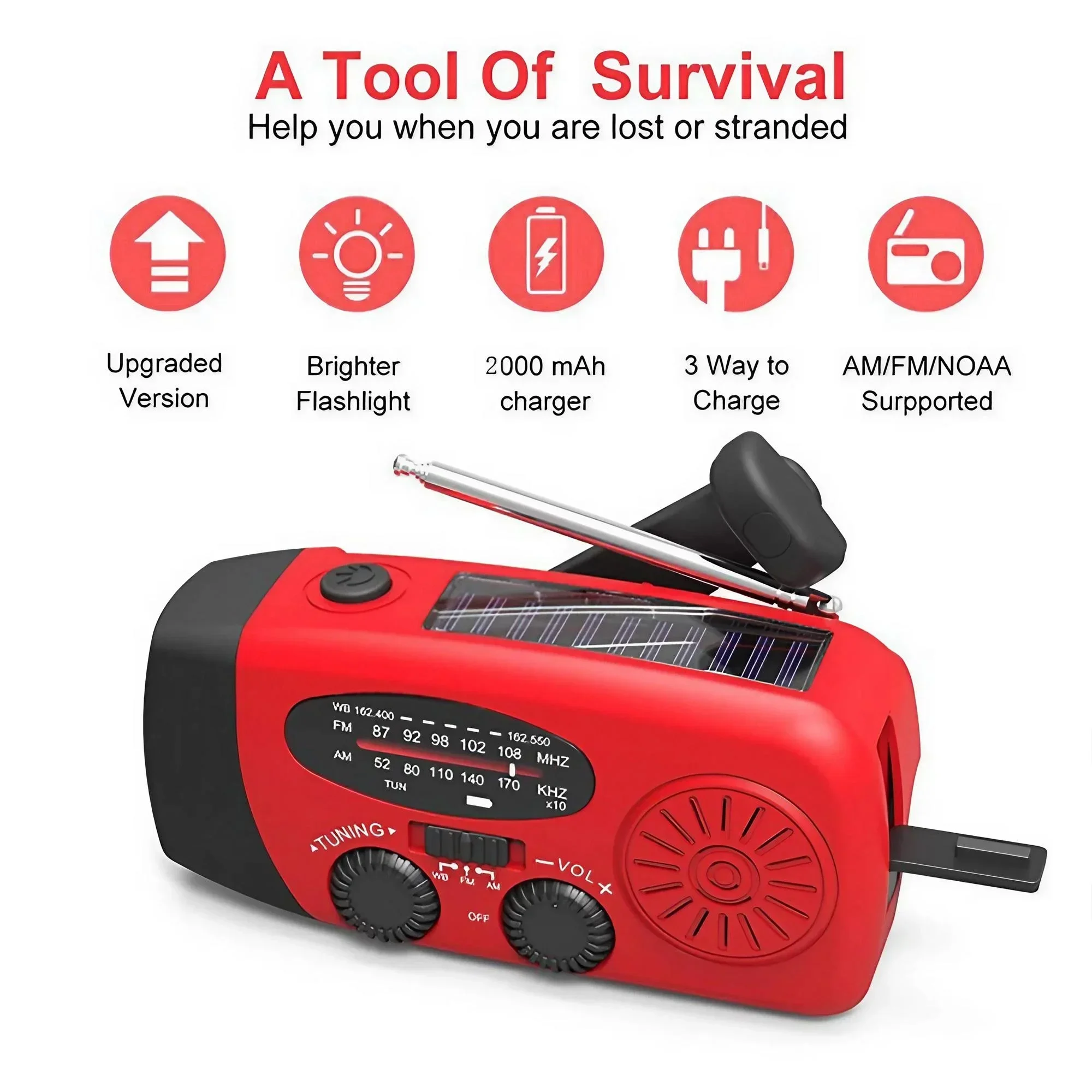 Solar/Hand Crank/USB Charging Radio. Multifunctional Outdoor Radio with LED Flashlight. Emergency Radio for Outdoor Camping. Hiking. Climbing. Emergency. Chargeable - Bild 8