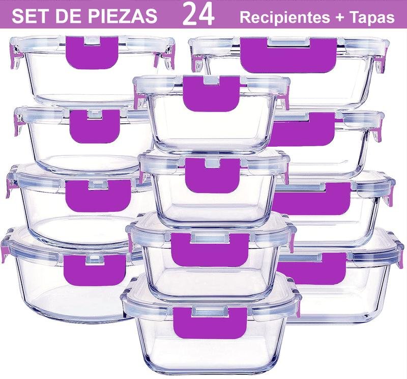 Recipientes de Cristal Para Alimentos - 24 Piezas (12 recipientes y 12 tapas) - Apto lavavajillas